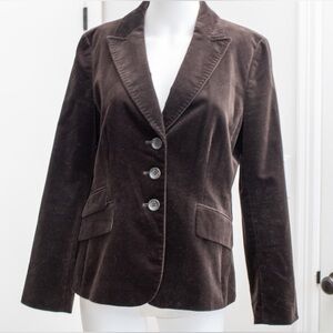 Ann Taylor Three Button Down Rich Brown Velvet Blazer Women’s Coat Petite Sz 10
